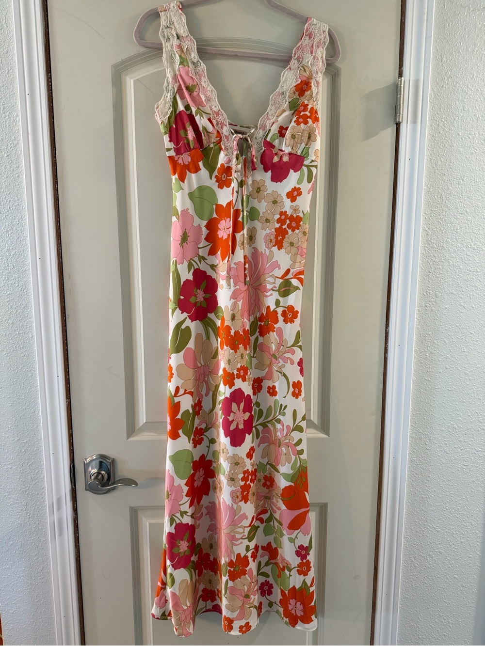 Floral Lace-Trim Midi Dress in Multi Floral